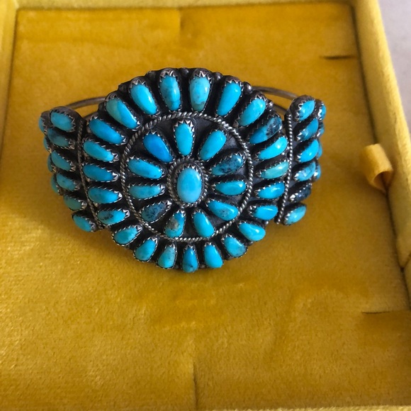 Genuine turquoise Navajo sterling silver cuff signed Larry Moses Begay LMB - Picture 2 of 8